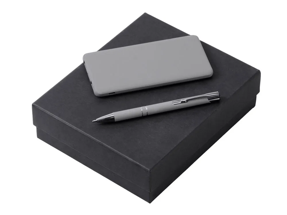 Подарочный набор c ручкой и повербанком 5000 mAh, серый