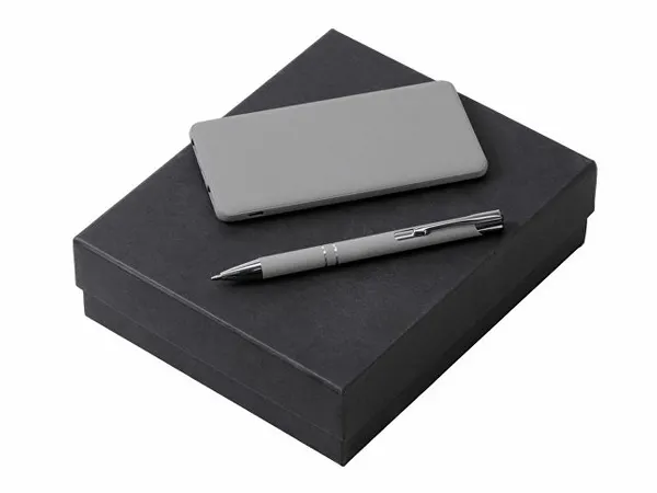 Подарочный набор c ручкой и повербанком 5000 mAh, серый