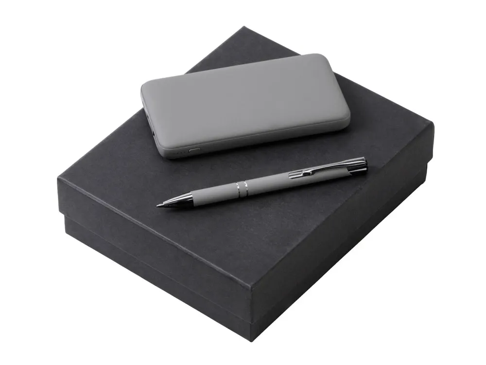 Подарочный набор c ручкой и повербанком 10000 mAh, серый