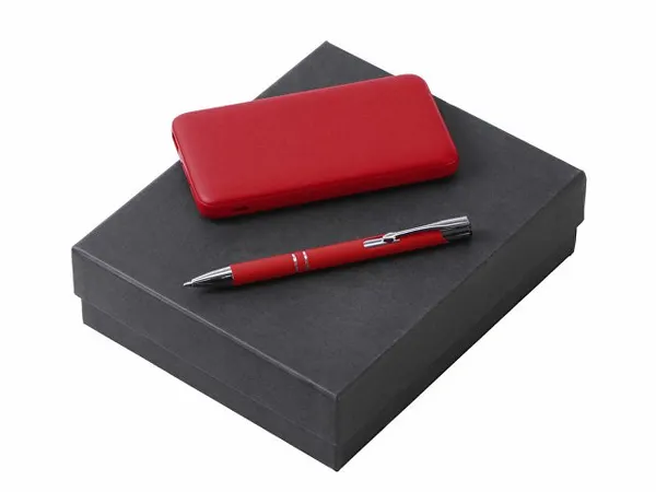 Подарочный набор c ручкой и повербанком 10000 mAh, красный