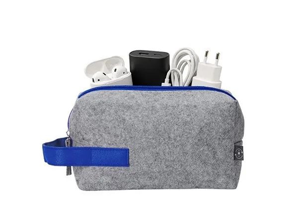 Органайзер для электроники и проводов "Felt" из RPET-фетра с ручкой, серый с синим