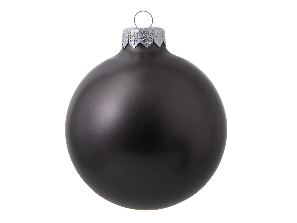 Стеклянный елочный шар "Christmas bauble", черный металлик, с серебристым колпачком в черной коробке